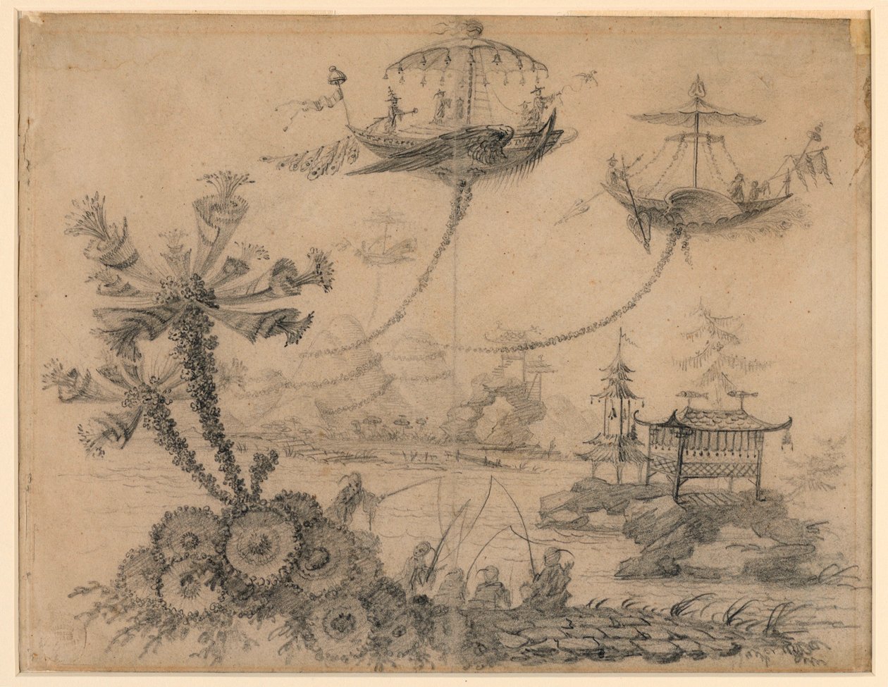 Teckning, Chinoiserie-fantasi, 1770-90 av Jean Baptiste Pillement