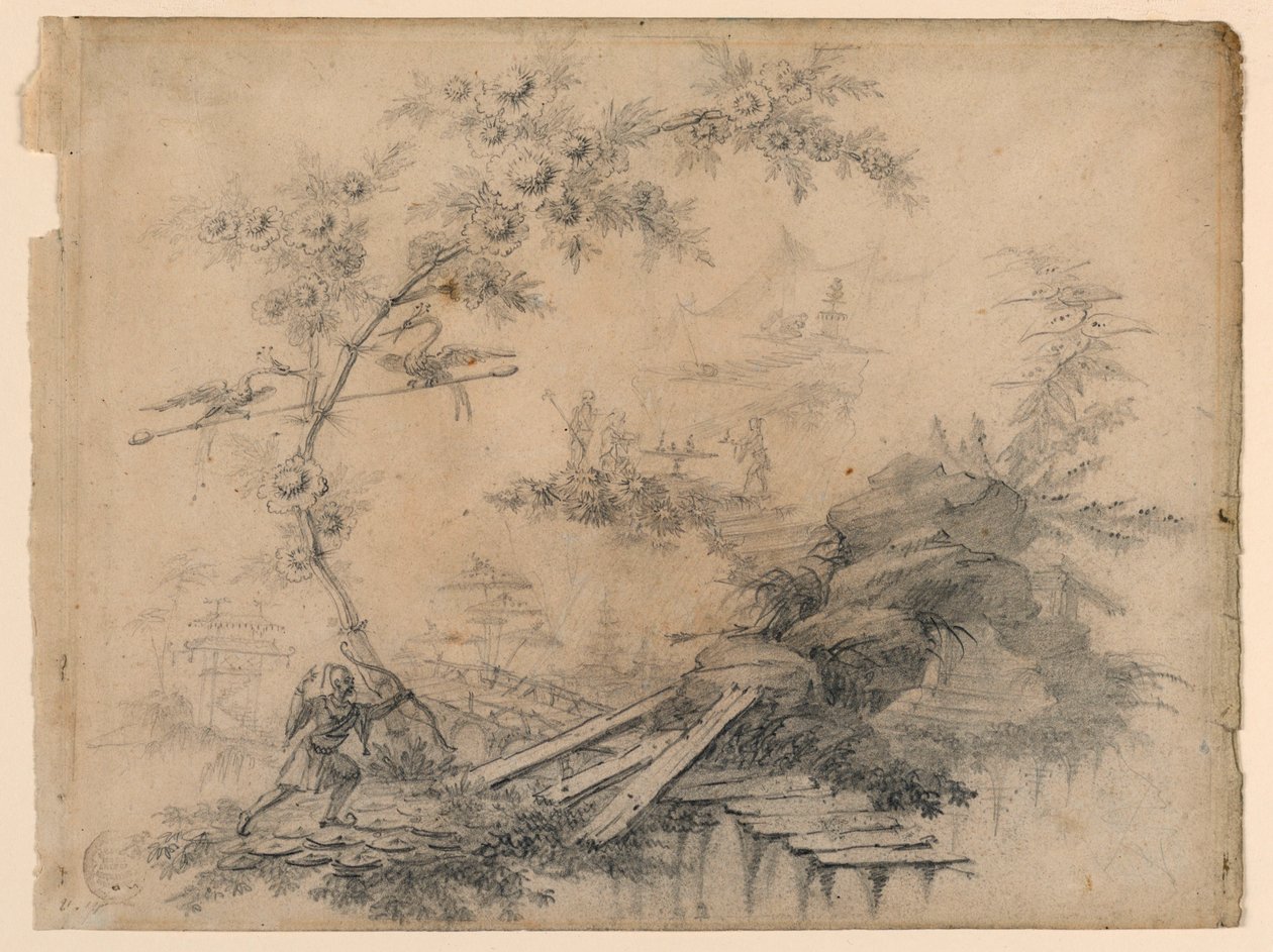 Teckning, Chinoiserie-fantasi, ca 1780 av Jean Baptiste Pillement
