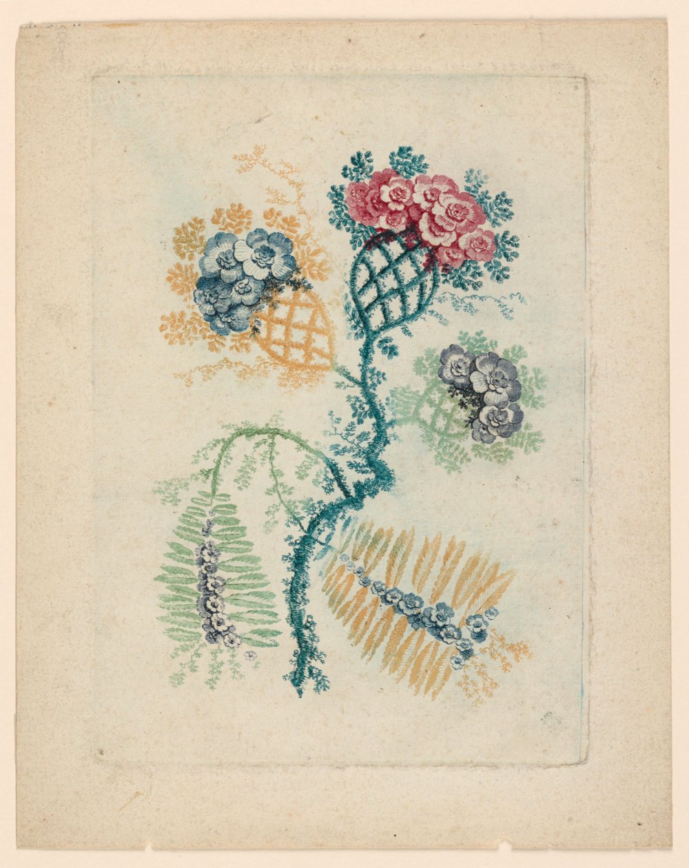 Fantastiskt blommotiv från Nouvelle Suitete de Cahiers de Fleurs Idéales av Jean Baptiste Pillement