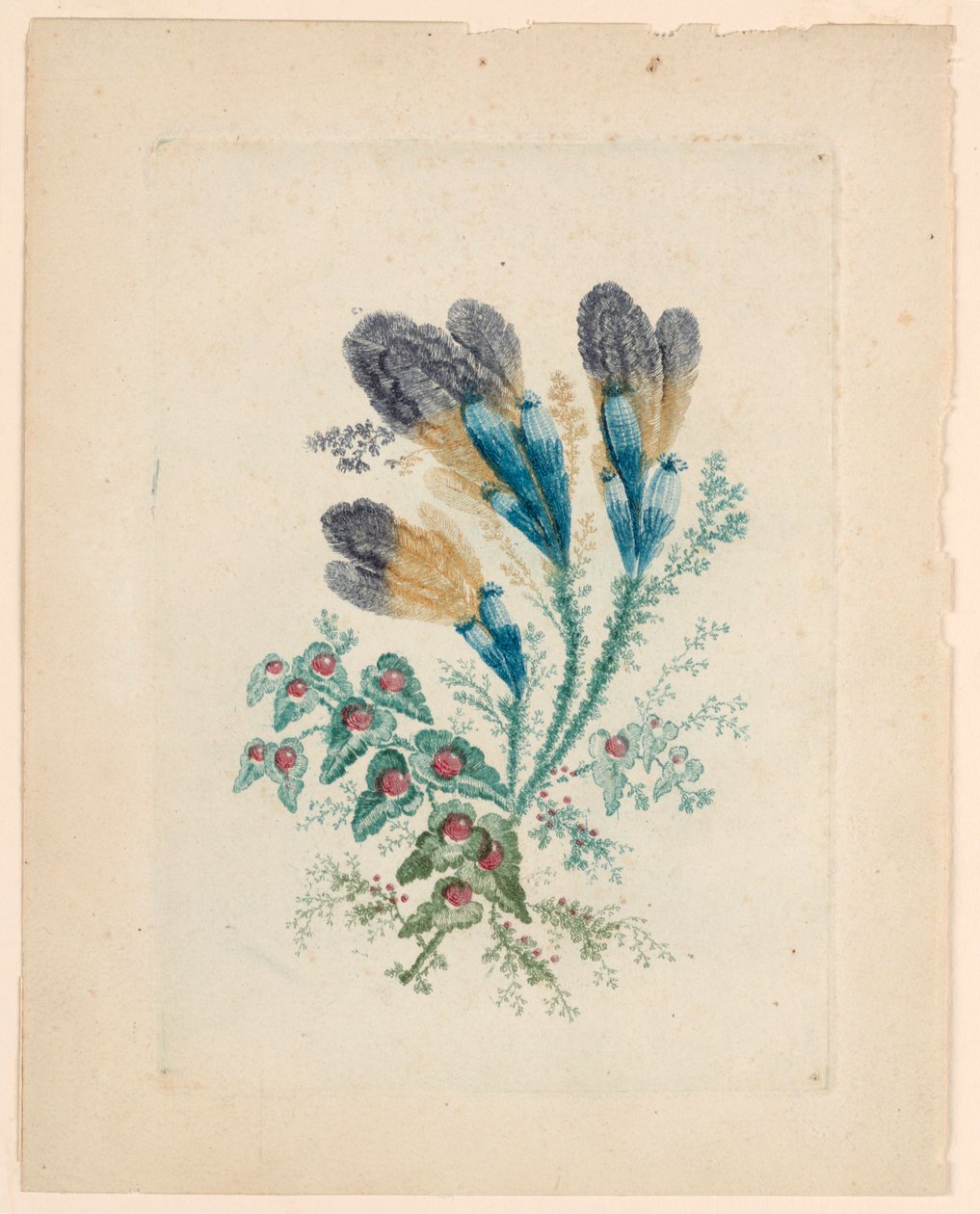Fantastiskt blommotiv från "New Suite of Ideal Flower Notebooks" av Jean Baptiste Pillement