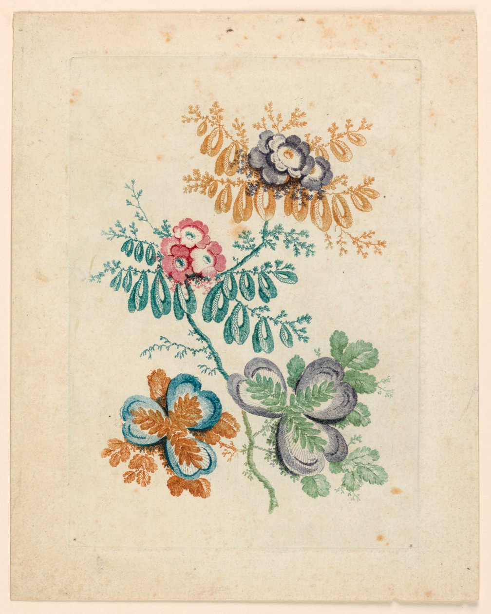 Fantastiskt blommotiv från "Nouvelle Suite de fleurs idéales" av Jean Baptiste Pillement
