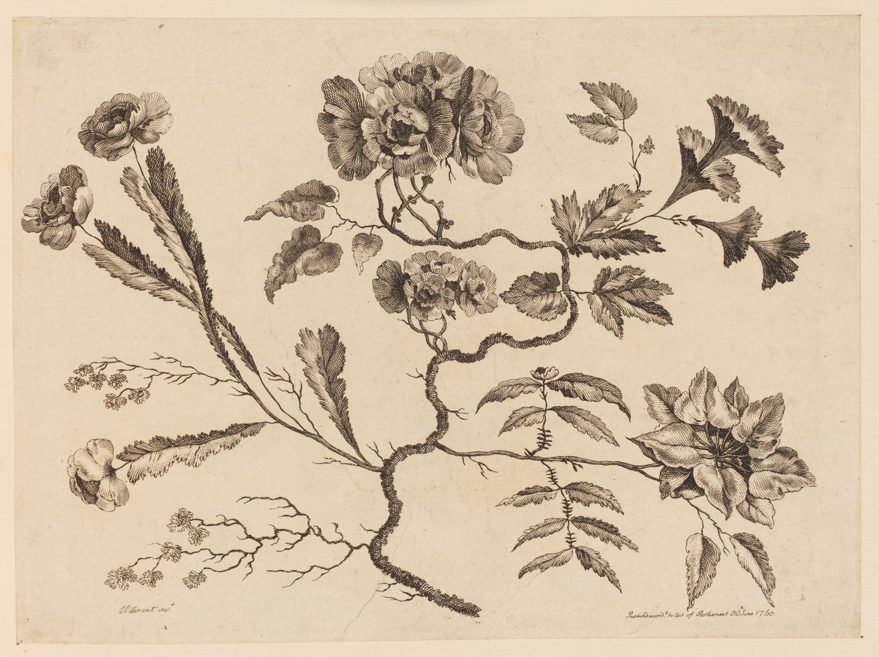 Flower Boughs, från "Samling av olika fantasiblommor i kinesisk smak" av Jean Baptiste Pillement