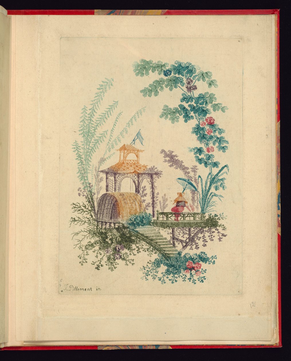 Ornamental Design från "Ny svit med kinesiska anteckningsböcker för användning av designers och målare" nr 3, uppfunnen och ritad av Jean Pillement. Graves av Anne Allen. av Jean Baptiste Pillement