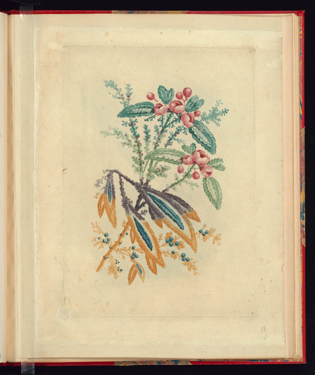 Prydnadsdesign med små röda blommor och bär, från New Suite of Natural Flower Notebooks för användning av ritare och målare, No.1 av Jean Baptiste Pillement