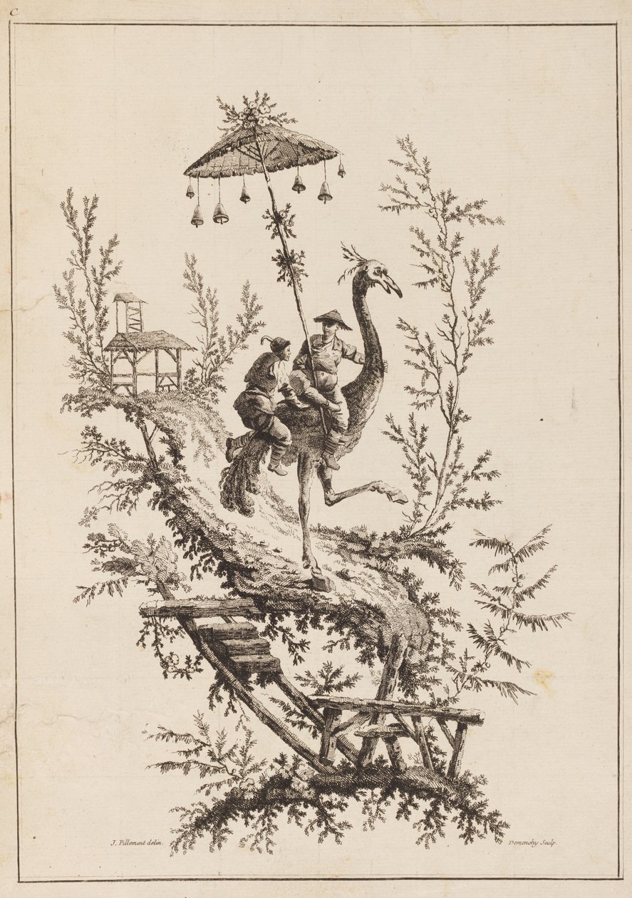 Struts Rirders, tallrik från en uppsättning Chinoiserie-representationer av Jean Baptiste Pillement