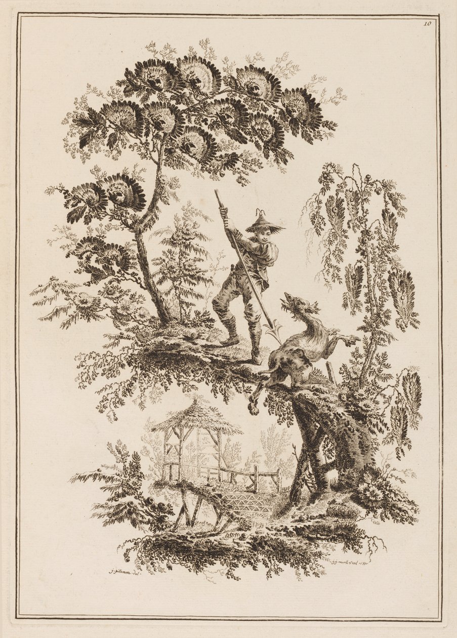 Tallrik 10, från "Suite of Tolve Fishermen and Hunters" av Jean Baptiste Pillement