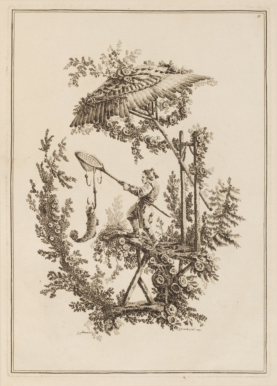 Tavla 11, från "Suite of Twelve Fishermen and Hunters" av Jean Baptiste Pillement