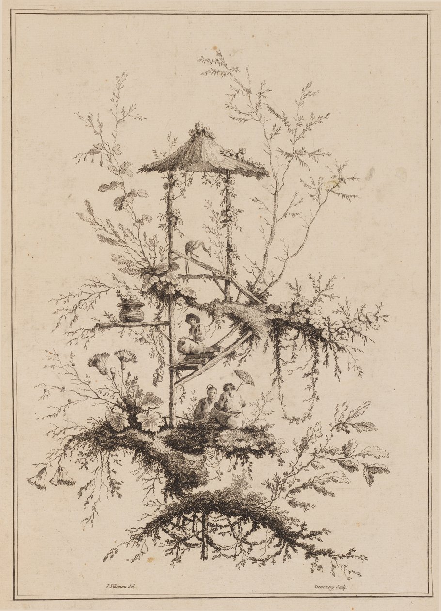 Tallrik från en uppsättning Chinoiserie-representationer av Jean Baptiste Pillement