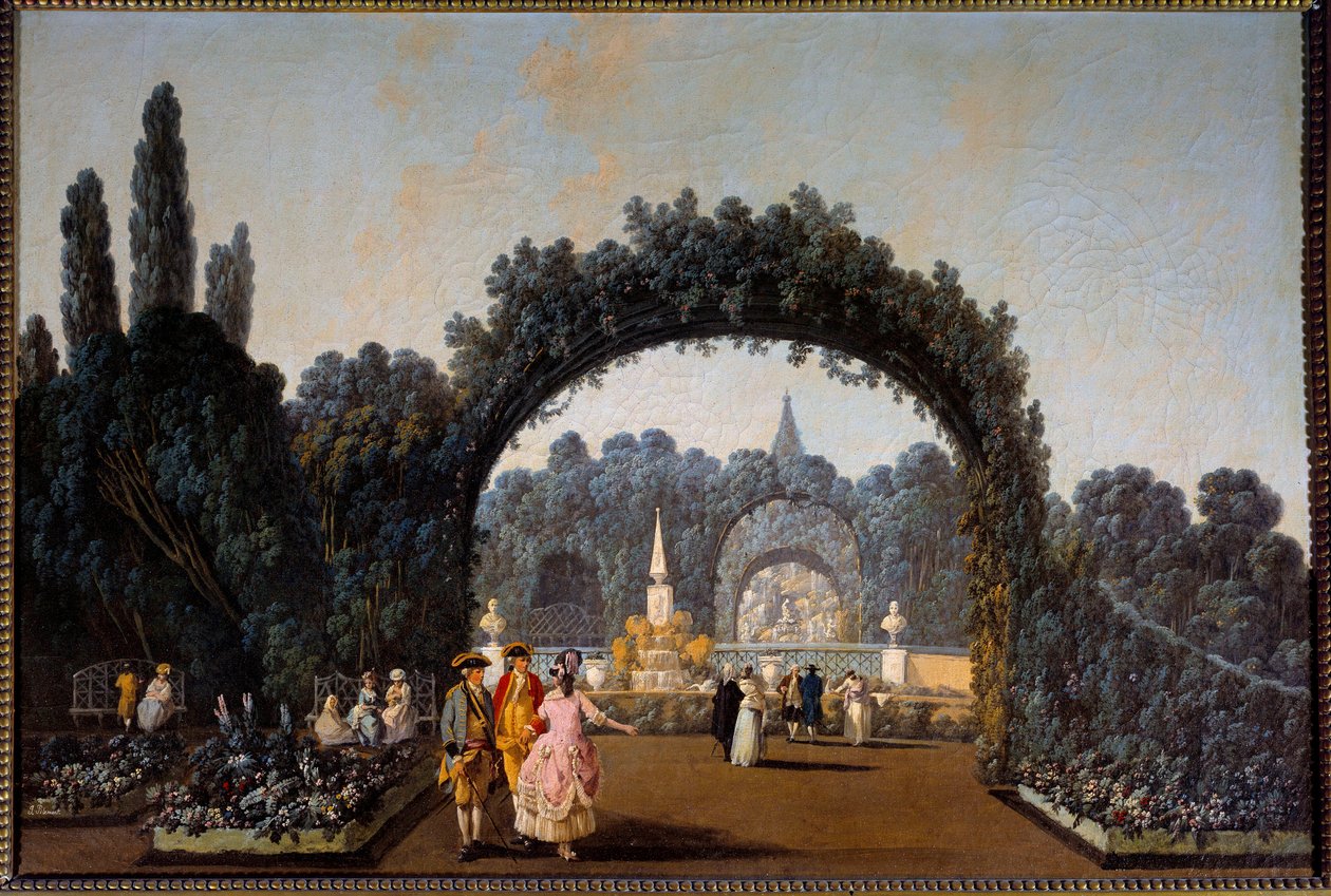 Utsikt över Benficas trädgårdar i Lissabon 1785 Målning av Jean Pillement (1728-1808) Paris, dekorativ konst av Jean Baptiste Pillement