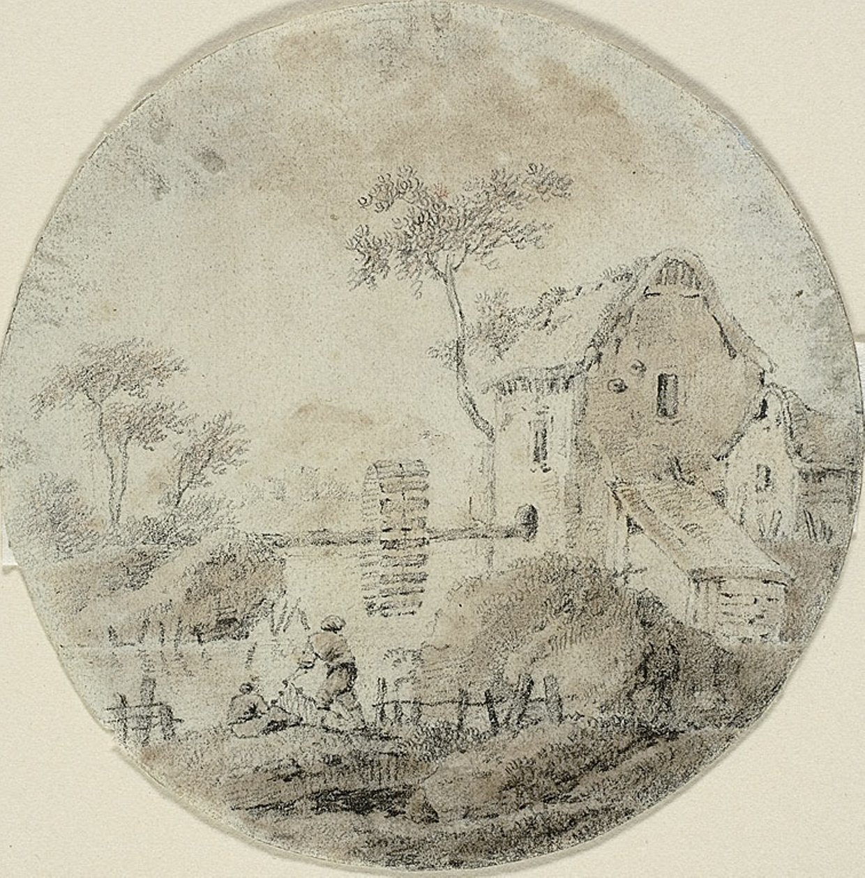 Vattenkvarn med figurer bredvid floden av Jean Baptiste Pillement