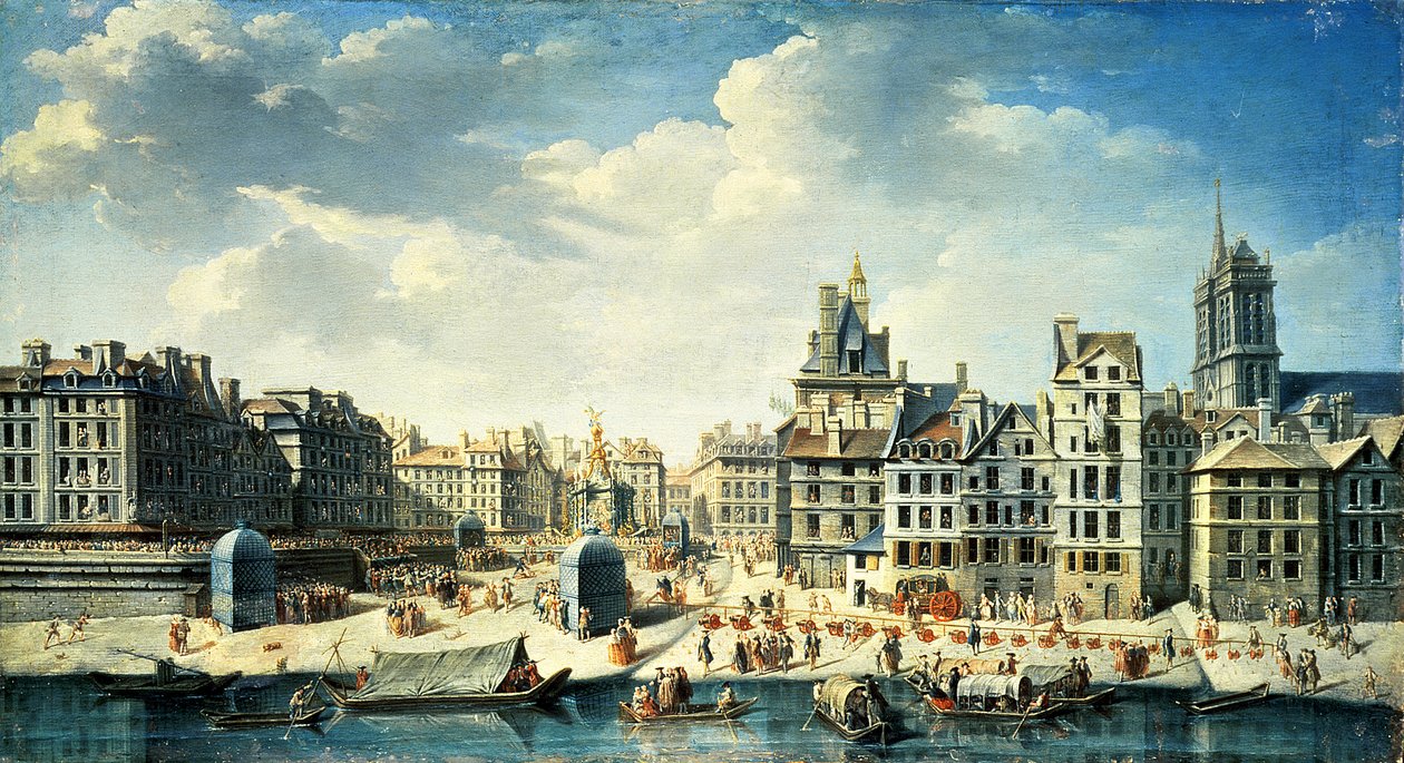 Ett torg på stranden av Seine i Paris av Jean Baptiste Raguenet