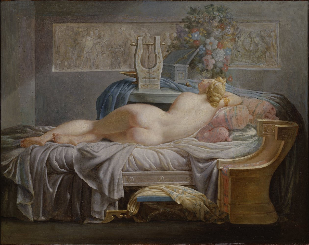 Sappho (630-580 avant JC) - Sappho, av Regnault, Jean Baptiste (1754-1829). Olja på duk. Mått: 42x53 cm. Nationalmuseum Stockholm av Jean Baptiste Regnault