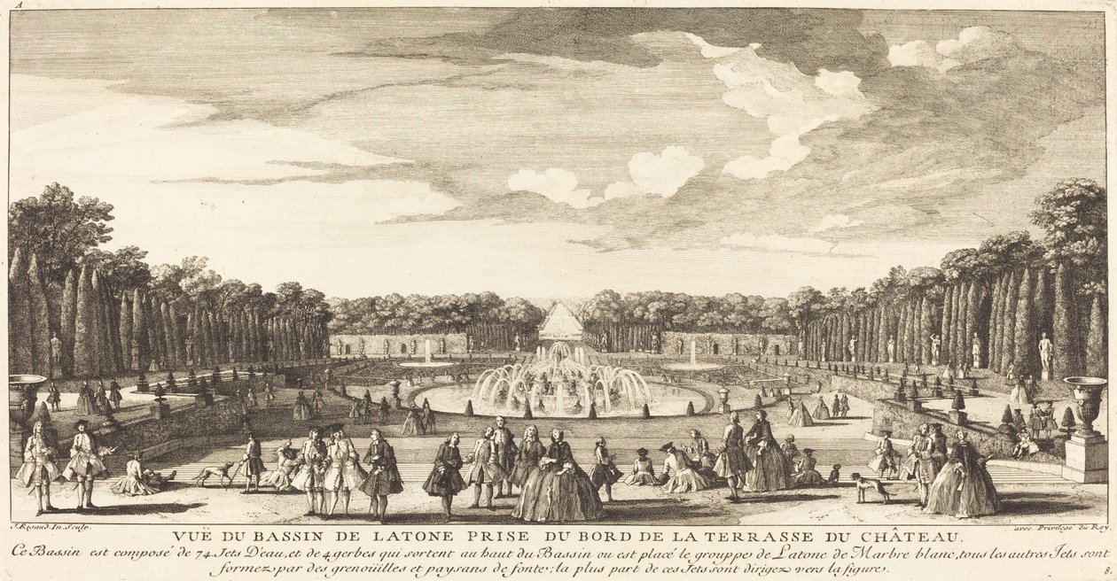 Utsikt över Bassin de Latona tagen från kanten av Chateau Terrace av Jean Baptiste Rigaud