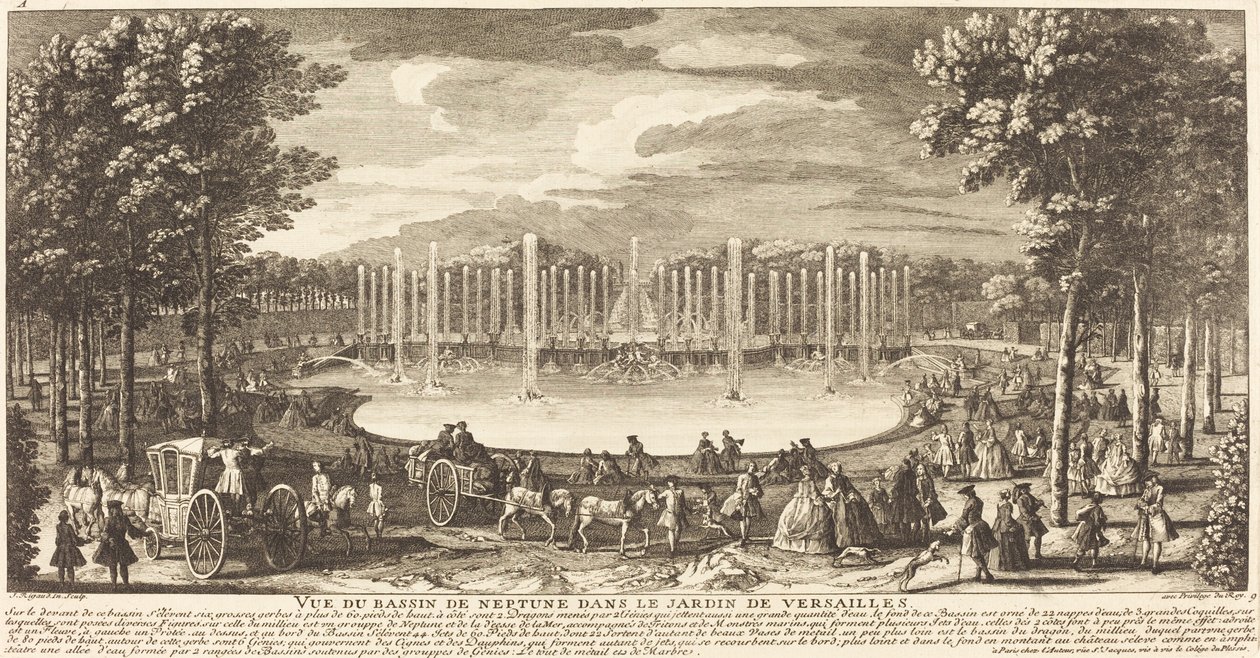 Utsikt över Bassin de Neptunus i Versailles trädgård av Jean Baptiste Rigaud