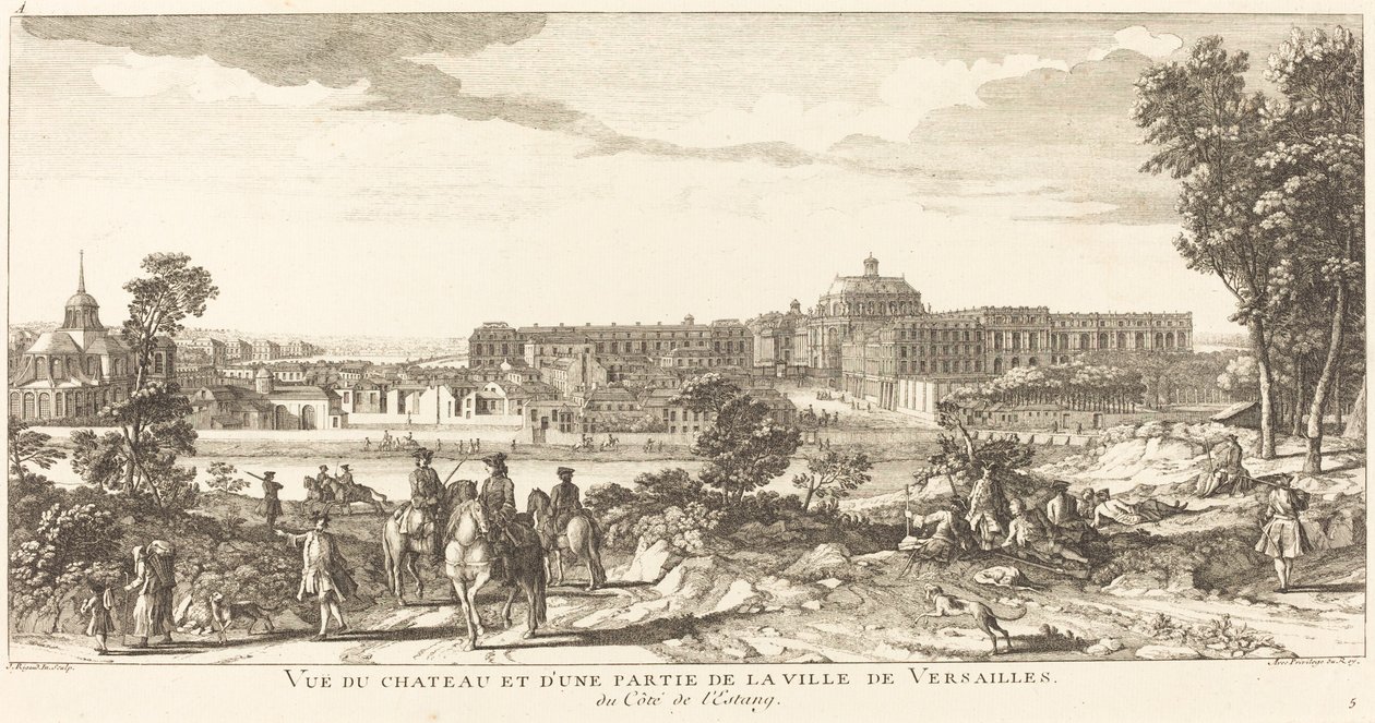 Utsikt över slottet och en del av staden Versailles av Jean Baptiste Rigaud