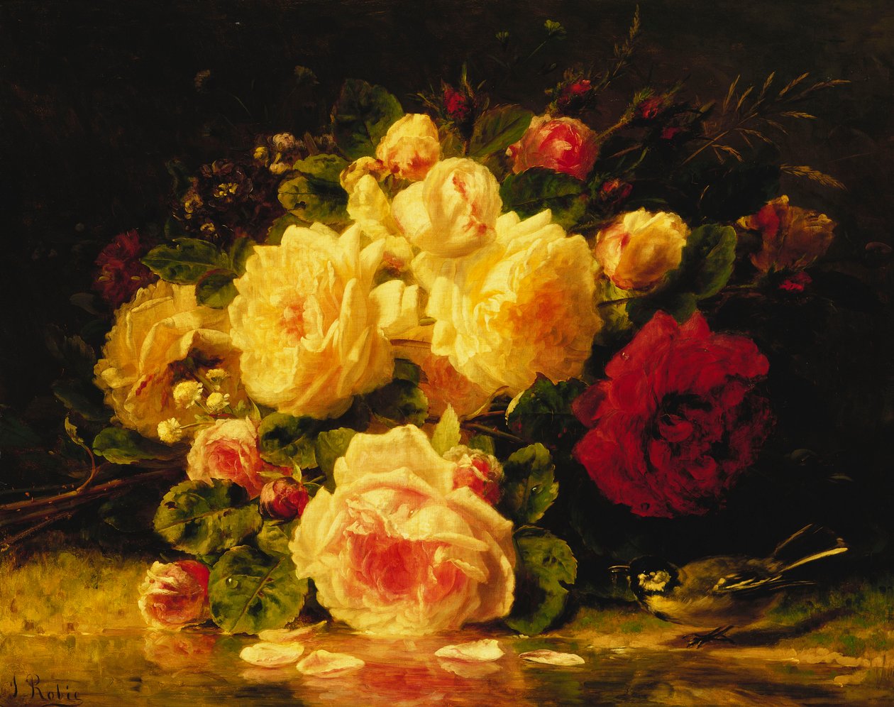 Rosor med blåmes vid en bäck, av Jean Baptiste Robie