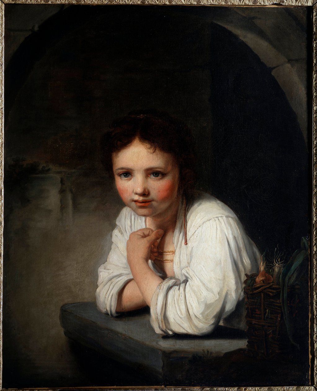 Porträtt av en flicka i fönstret målning av Jean Baptiste Santerre (1651-1717) 1700-talets Orleans musee des Beaux Arts av Jean Baptiste Santerre