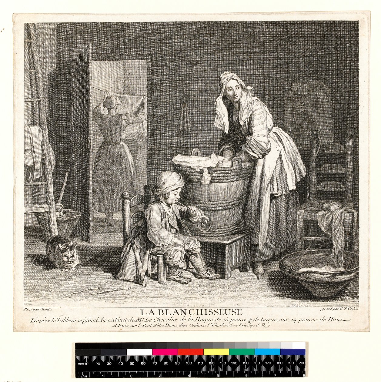 La Blanchisseuse, graverad av Charles Nicolas Cochin I (1688-1754) 1739 (etsning och gravyr) av Jean Baptiste Simeon (after) Chardin