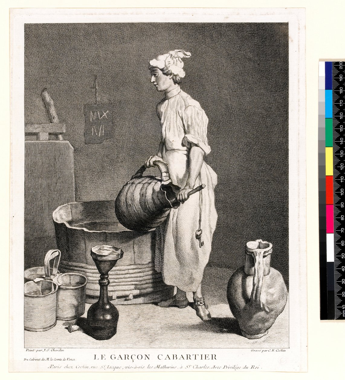 Le Garçon Cabaretier (Källarpojken) graverad av Charles Nicolas Cochin I (1688-1754) 1750 (etsning och gravyr) av Jean Baptiste Simeon (after) Chardin