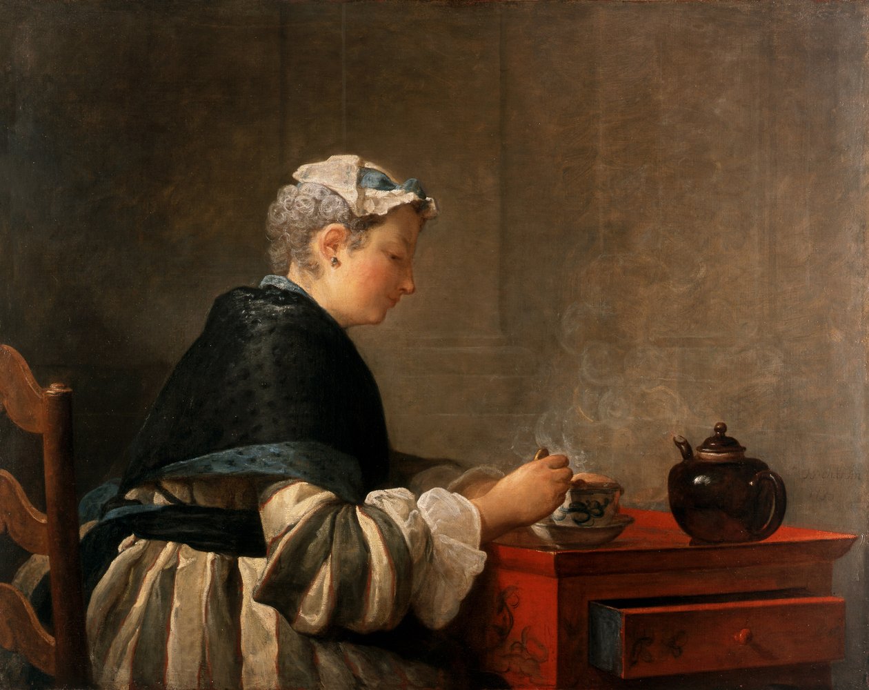 En dam som dricker te, 1735 av Jean Baptiste Simeon Chardin