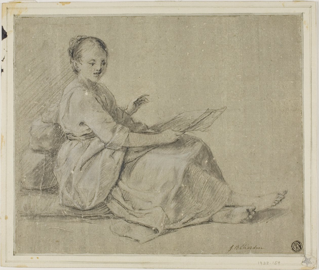 Barfota kvinna sittande på marken av Jean Baptiste Simeon Chardin