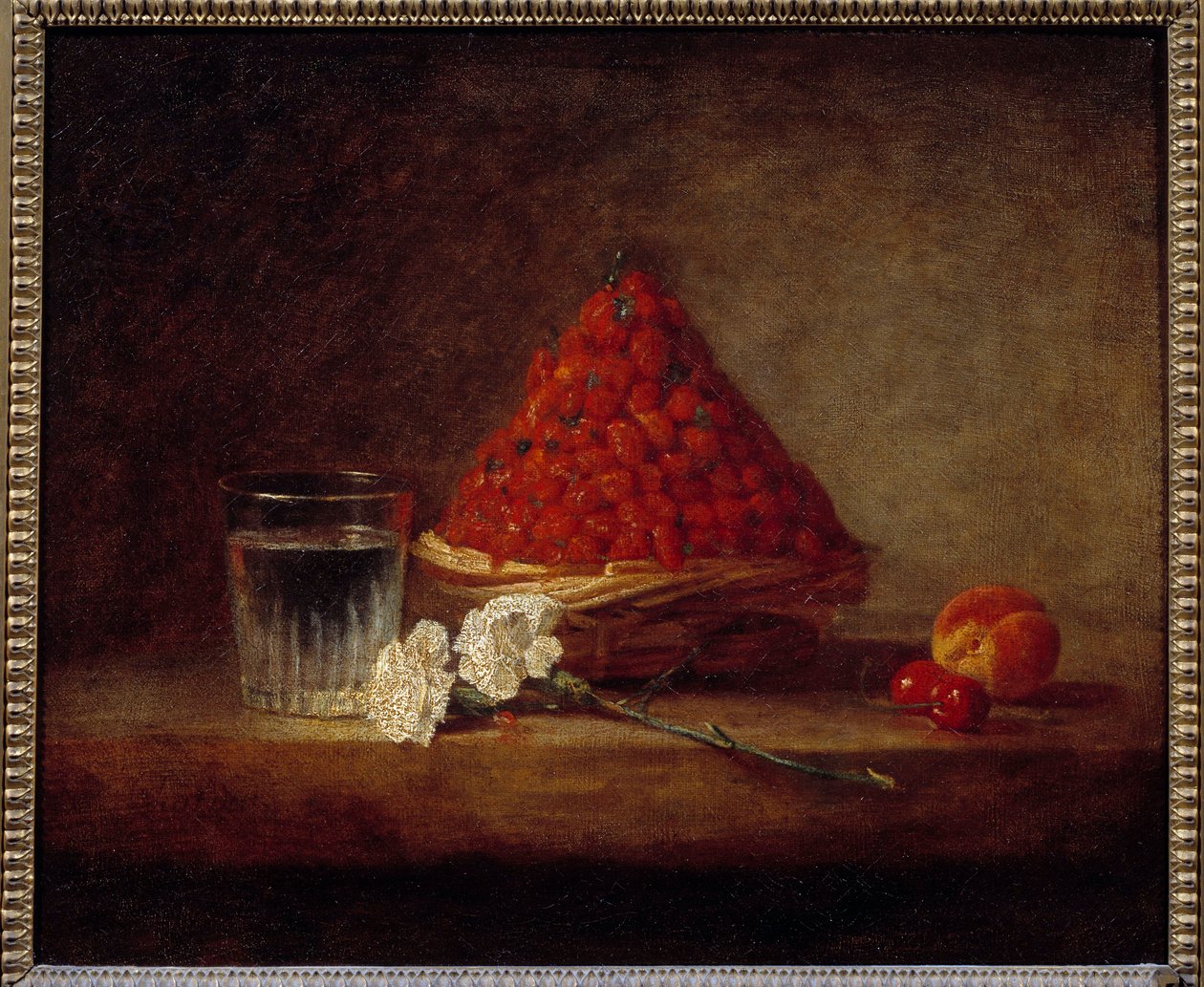 Korg med vilda jordgubbar Målning av Jean Baptiste Simeon Chardin (1699-1779) 1700-tal Privatsamling - Korg med vilda jordgubbar. Målning av Jean Baptiste Simeon Chardin (1699-1779) av Jean Baptiste Simeon Chardin