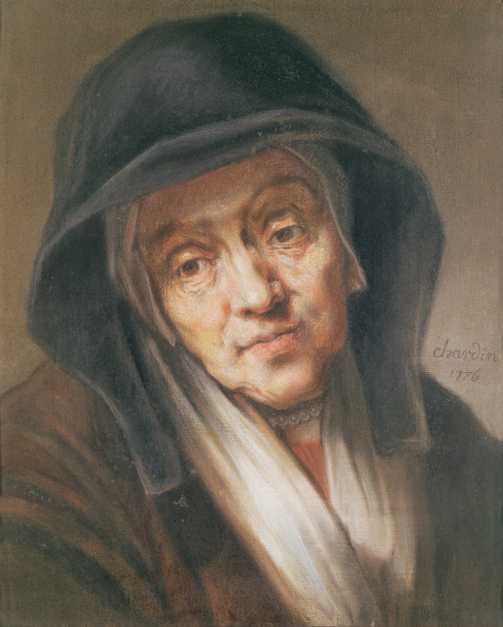 Kopia av ett porträtt av Rembrandt av hans mor, 1776 (pastell på papper) av Jean Baptiste Simeon Chardin