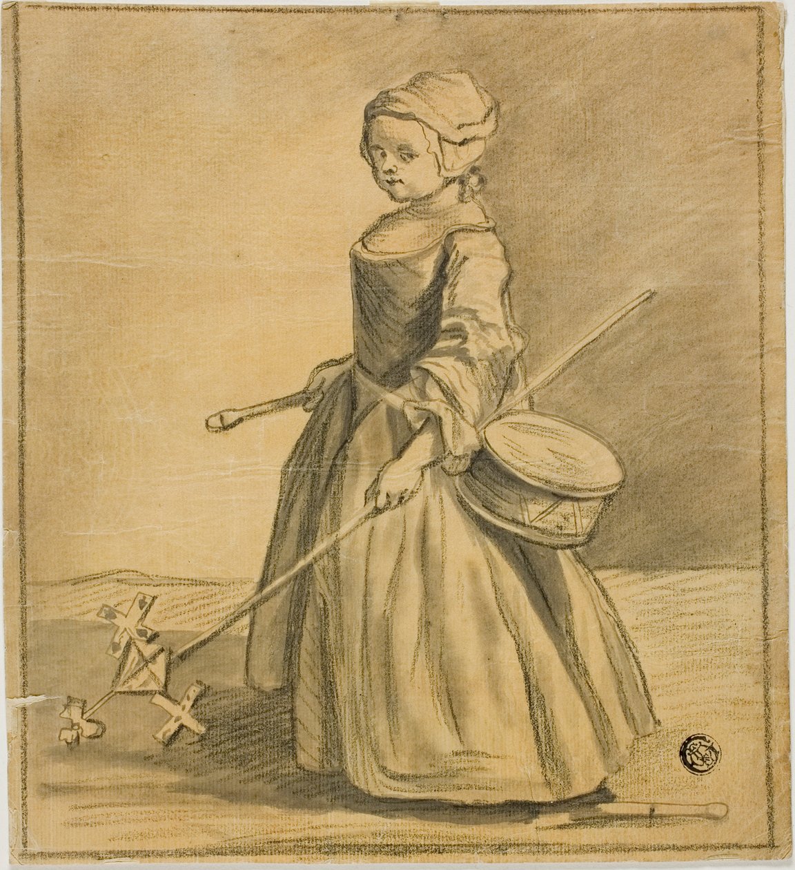 Flicka leker med trumma av Jean Baptiste Simeon Chardin