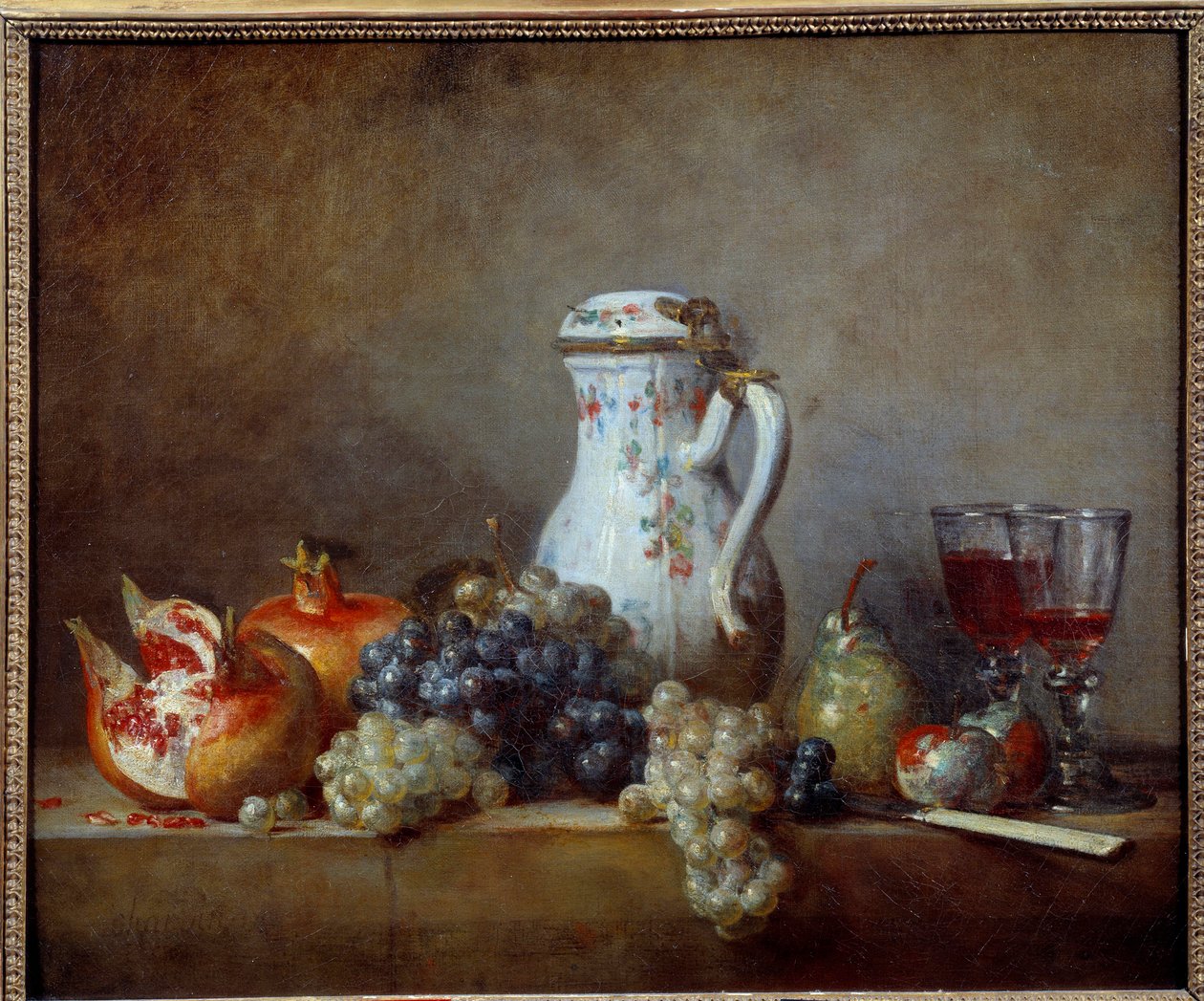 Druvor och granater Målning av Jean Baptiste Simeon Chardin (1699-1779) 1763 Sön. 0,47x0,57 m - Vindruvor och granatäpplen. Målning av Jean Baptiste Simeon Chardin (1699-1779) av Jean Baptiste Simeon Chardin