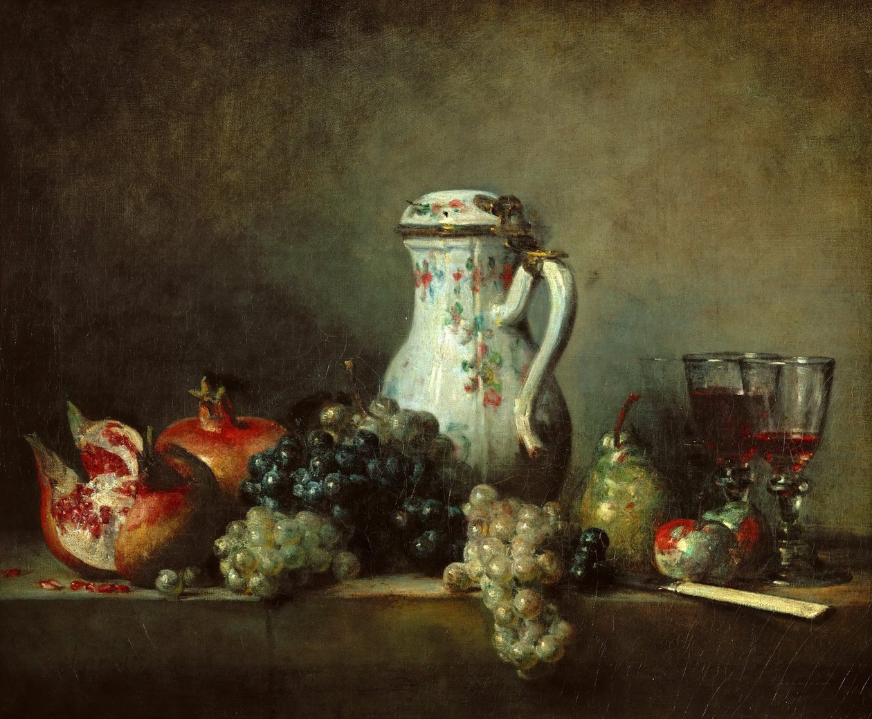 Vindruvor och granatäpplen av Jean Baptiste Simeon Chardin