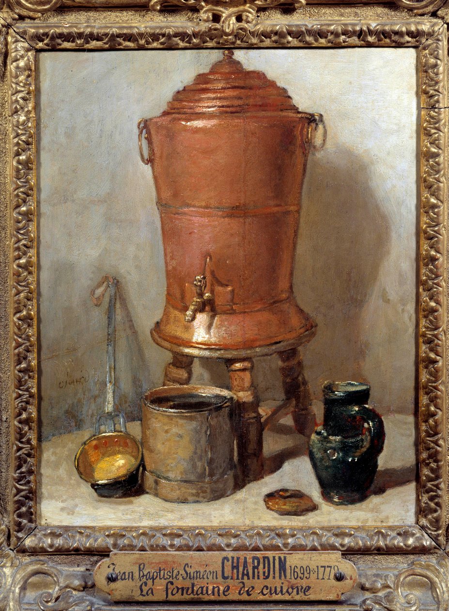 La fontaine de kopparmålning av Jean Baptiste Simeon Chardin (1699-1779) 1733 Dim. 0,28x0,23 m - Dricksfontänen i koppar. Målning av Jean Baptiste Simeon Chardin (1699-1779) av Jean Baptiste Simeon Chardin