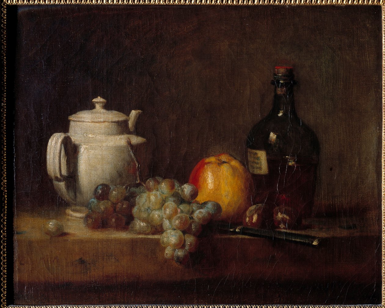 Den vita teiere med druvor Målning av Jean Baptiste Simeon Chardin (1699-1779) 1700-tal av Jean Baptiste Simeon Chardin