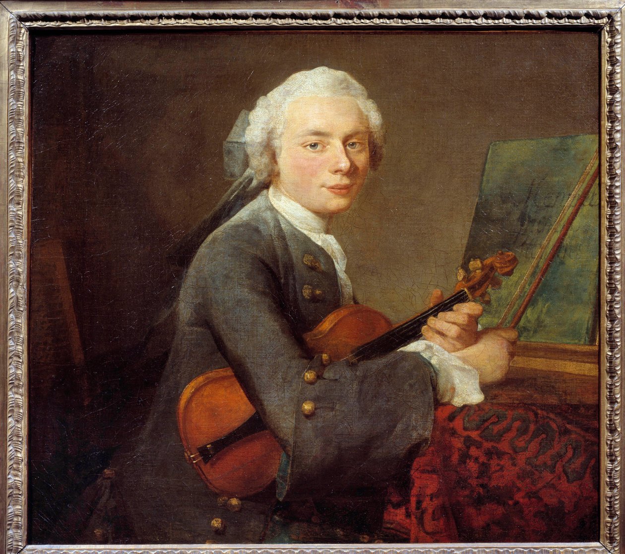 Den unge mannen med en fiol eller porträtt av Charles Theodose Godefroy (1718-1796) Målning av Jean Baptiste Simeon Chardin (1699-1779) Sön. 0,67x0,74 m - Ung man med en fiol eller porträtt av Charles Theodose Godefroy (1718-1796). Målning av Jean-Baptiste av Jean Baptiste Simeon Chardin