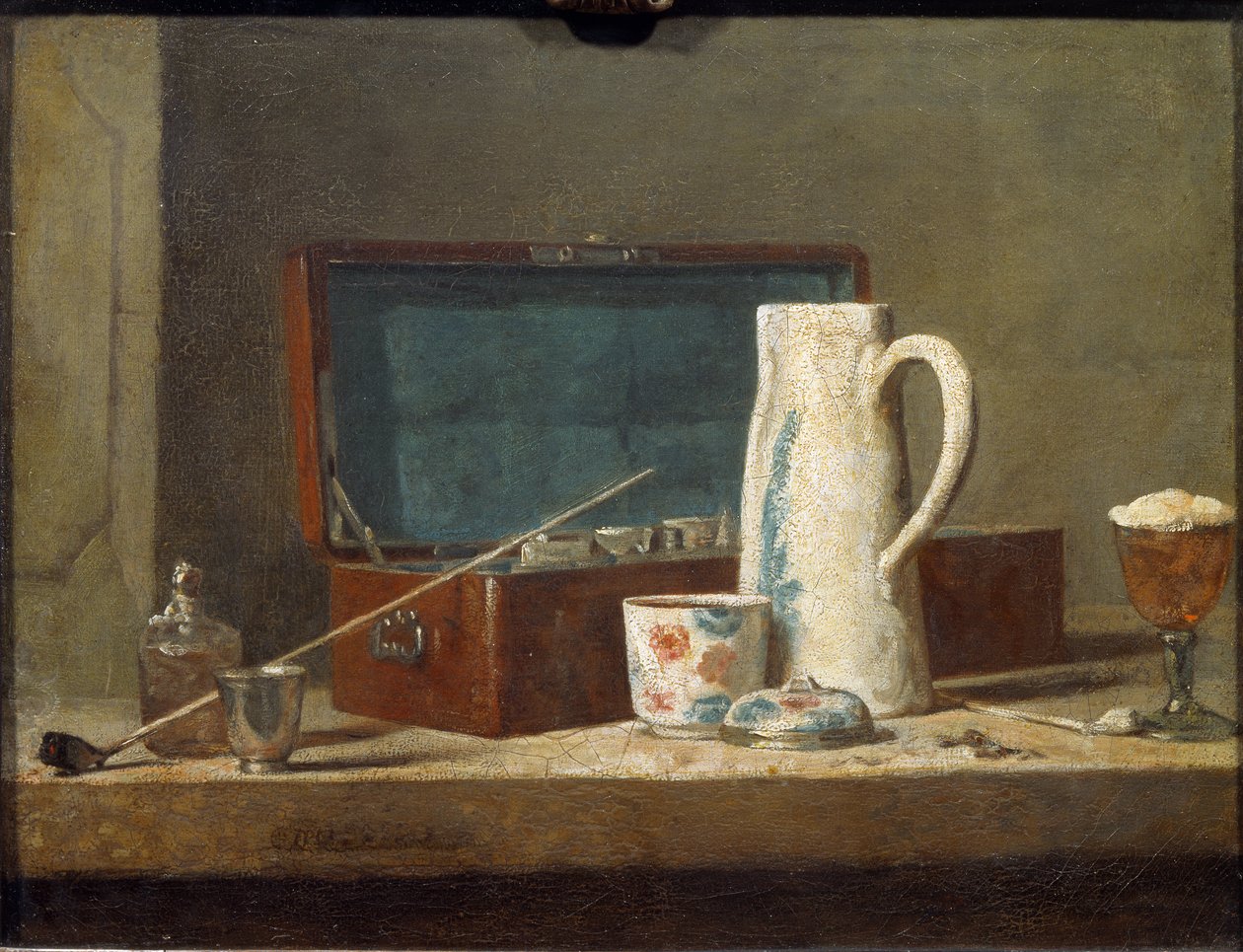 Rör och dryckeskärl (även kallad La Tabagie) - olja på duk av Jean Baptiste Simeon Chardin