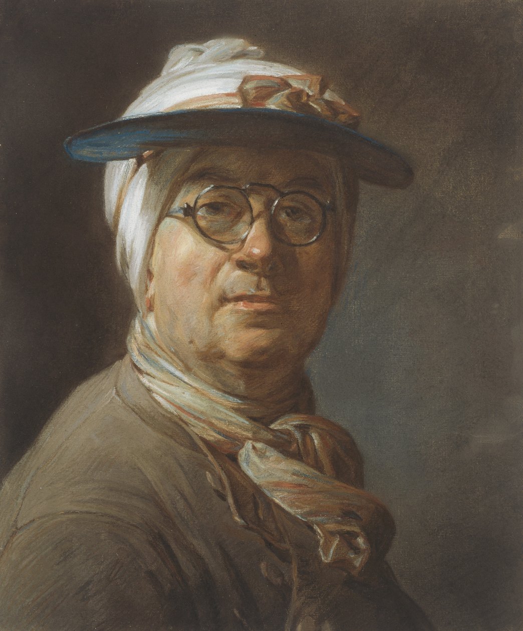 Självporträtt med visir, ca 1776 (pastell på papper, monterad på duk) av Jean Baptiste Simeon Chardin