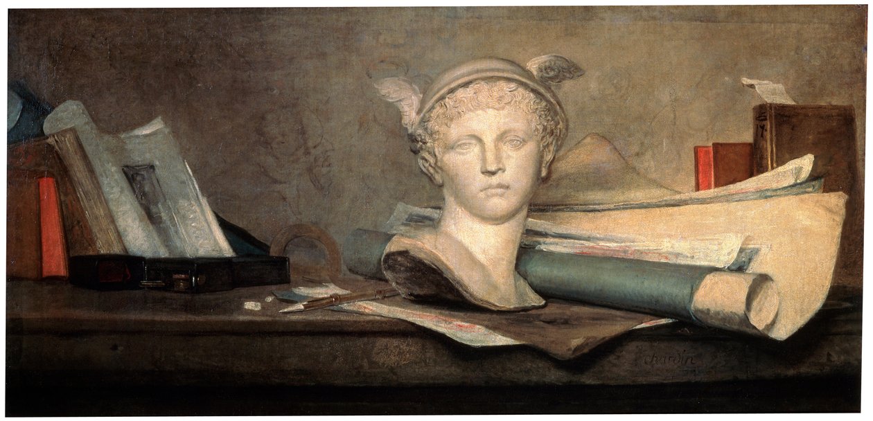 Stilleben med konstens attribut, 1700-talet. av Jean Baptiste Simeon Chardin