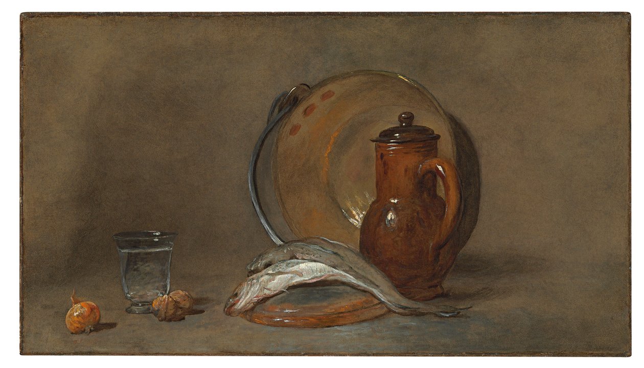 Stilleben med fisk och en kopparkruka av Jean Baptiste Simeon Chardin