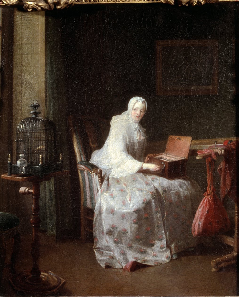 Kanarieöarna eller kvinnan varierar sina nöjen - olja på duk av Jean Baptiste Simeon Chardin