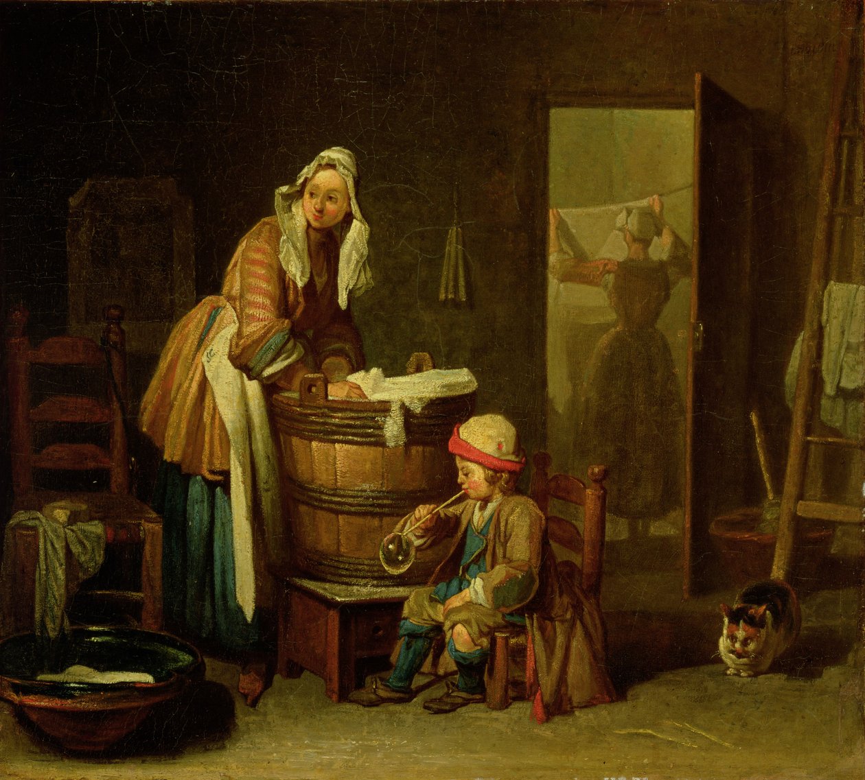 The Laundress (olja på duk) av Jean Baptiste Simeon Chardin