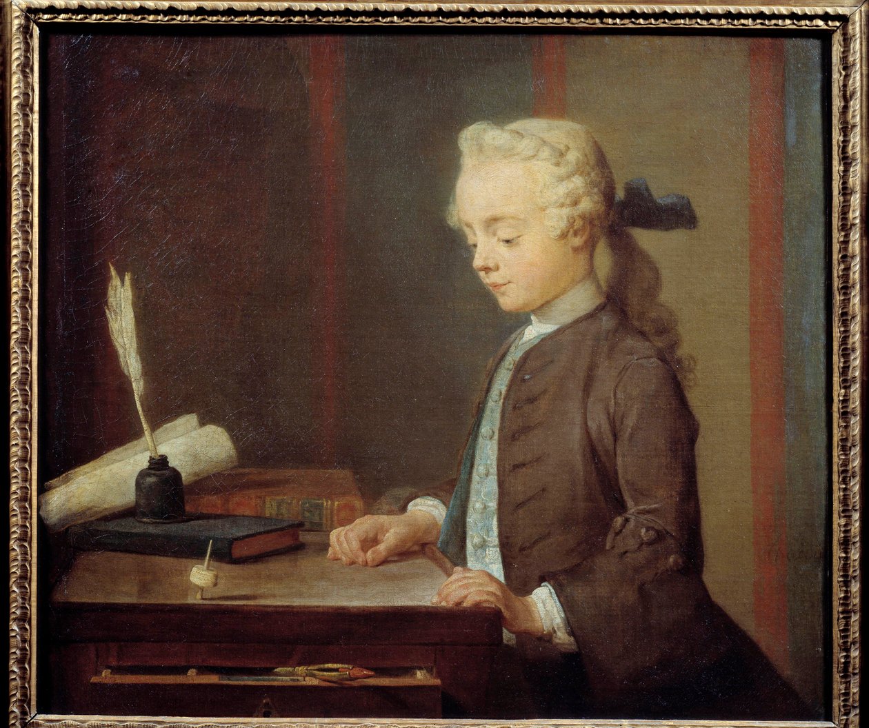 Toton-barnet. Auguste Gabriel Godefroy (1728-1813) Ett barn som spelar toton, har typ fyra ansikten som roteras som en topp. Målning av Jean Baptiste Simeon Chardin (1699-1779) 1738. Dim. 0,67x0,76 m. av Jean Baptiste Simeon Chardin