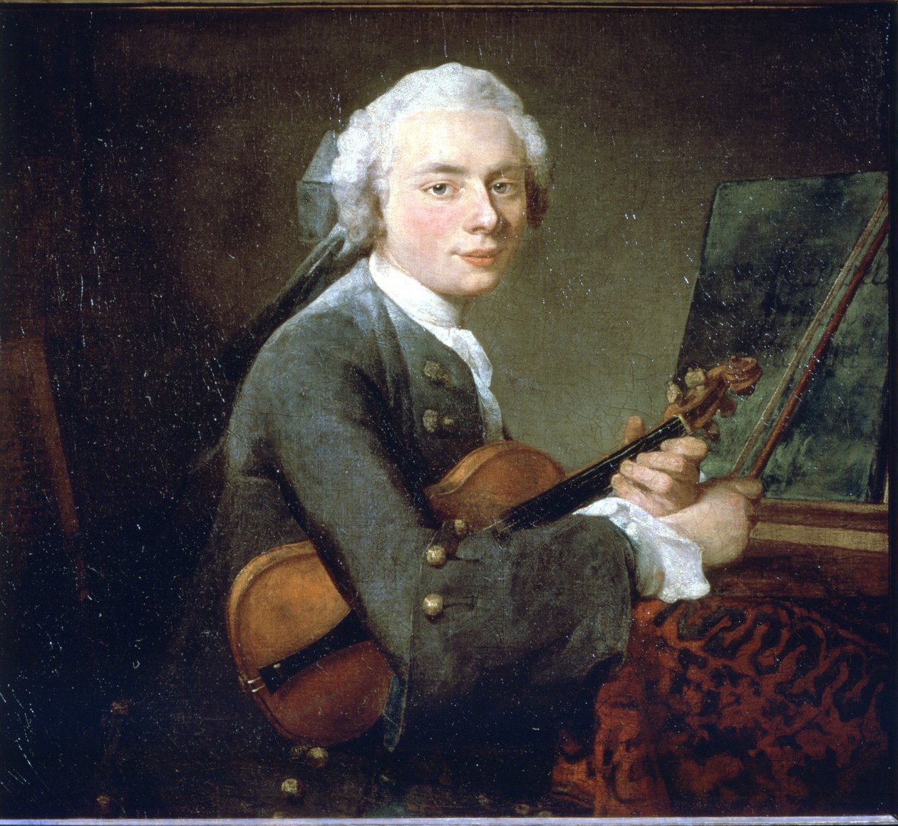 Den unge mannen i fiolen, cirka 1738. Porträtt av Charles Theodose Godefroy. Olja på duk av Jean Baptiste Simeon Chardin (1699 - 1789). Paris, Louvren. av Jean Baptiste Simeon Chardin
