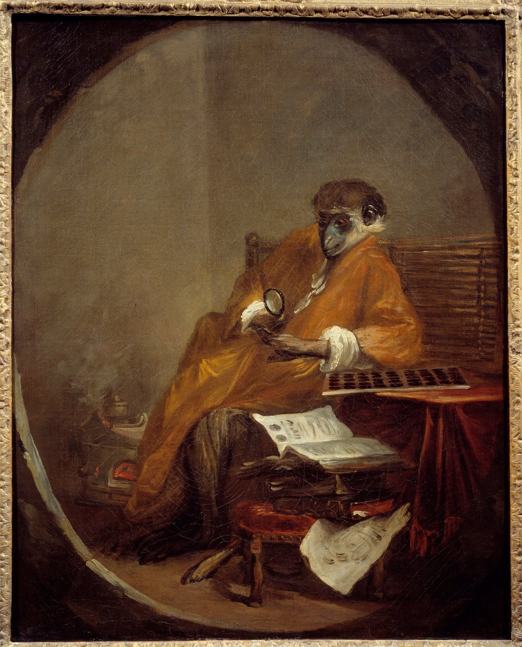 Den antika apan. Representation av en apa i människans hållning. Målning av Jean Baptiste Simeon Chardin (1699-1779) av Jean Baptiste Simeon Chardin