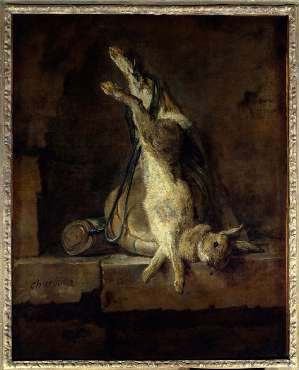 Den döda kaninen och jaktutrustning Målning av Jean Baptiste Simeon Chardin (1699-1779) 1700-tal sön. 0,81x0,65 m Paris, Louvren. av Jean Baptiste Simeon Chardin