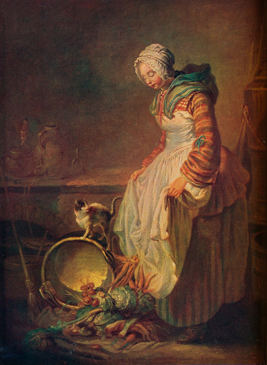 Kvinna med kattunge, 1700-tal av Jean Baptiste Simeon Chardin