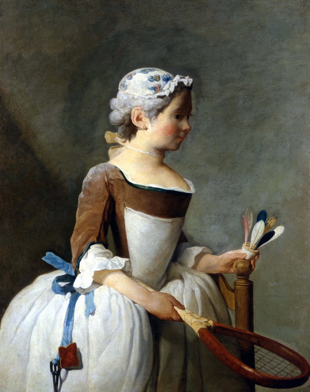 Ung flicka med snösko och ratt, Jean Baptiste Siméon Chardin (1699 - 1779), oljemålning, Uffizimuseet, Florens. * av Jean Baptiste Simeon Chardin