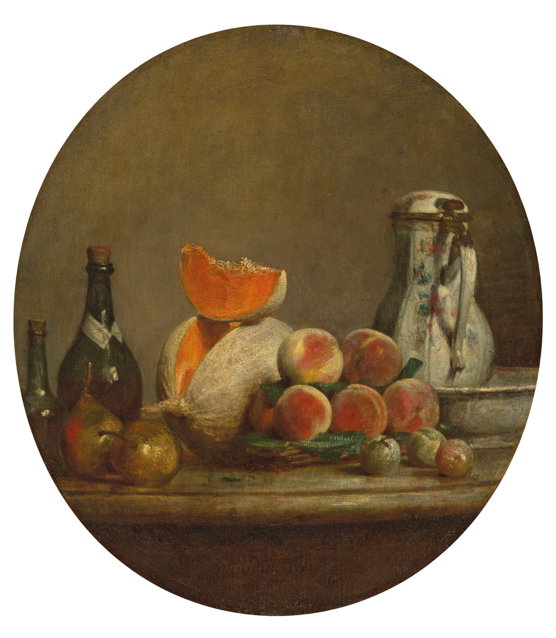 Fransk:  Le Melon entamé Den skivade melonen av Jean Baptiste Simeon Chardin