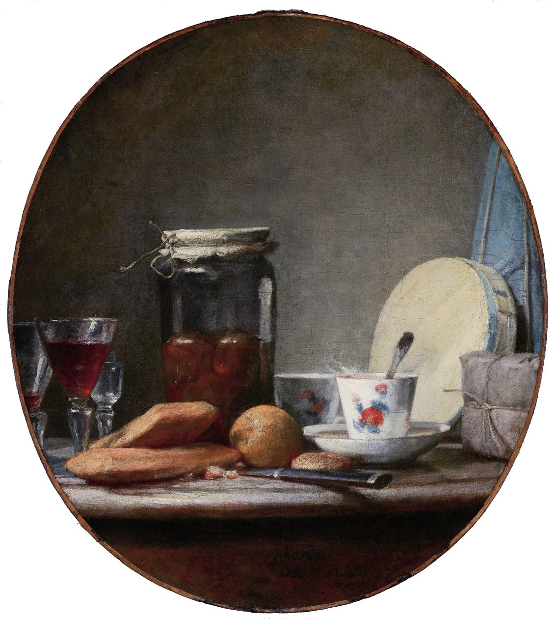 Burk med aprikoser av Jean Baptiste Simeon Chardin