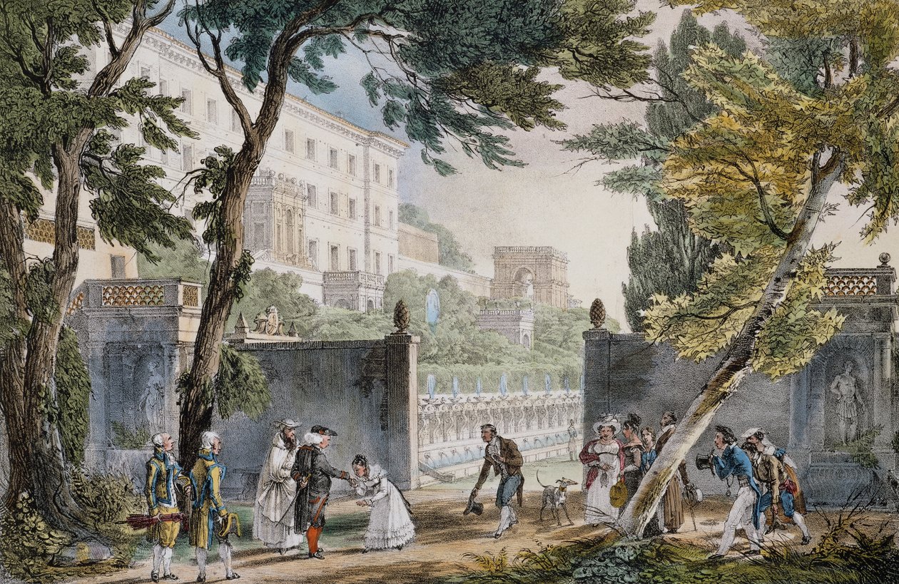 En villa: mötesplats för adeln - gravyr av Johannes Döparen (Jean-Baptiste) Thomas (1791-1833), cirka 1820 av Jean Baptiste Thomas