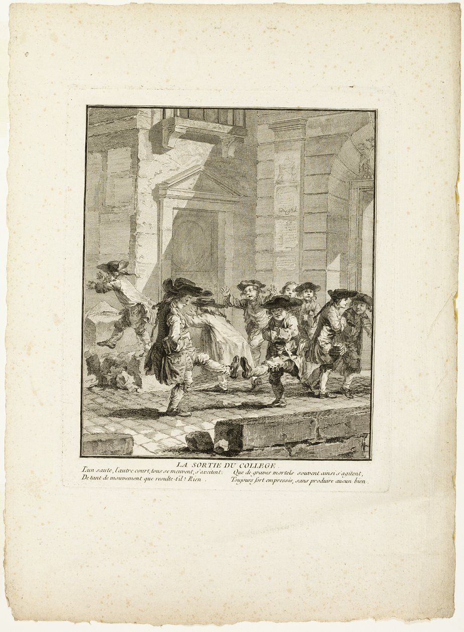 Frigivning från College, från The Games of the Urchins of Paris av Jean Baptiste Tilliard I