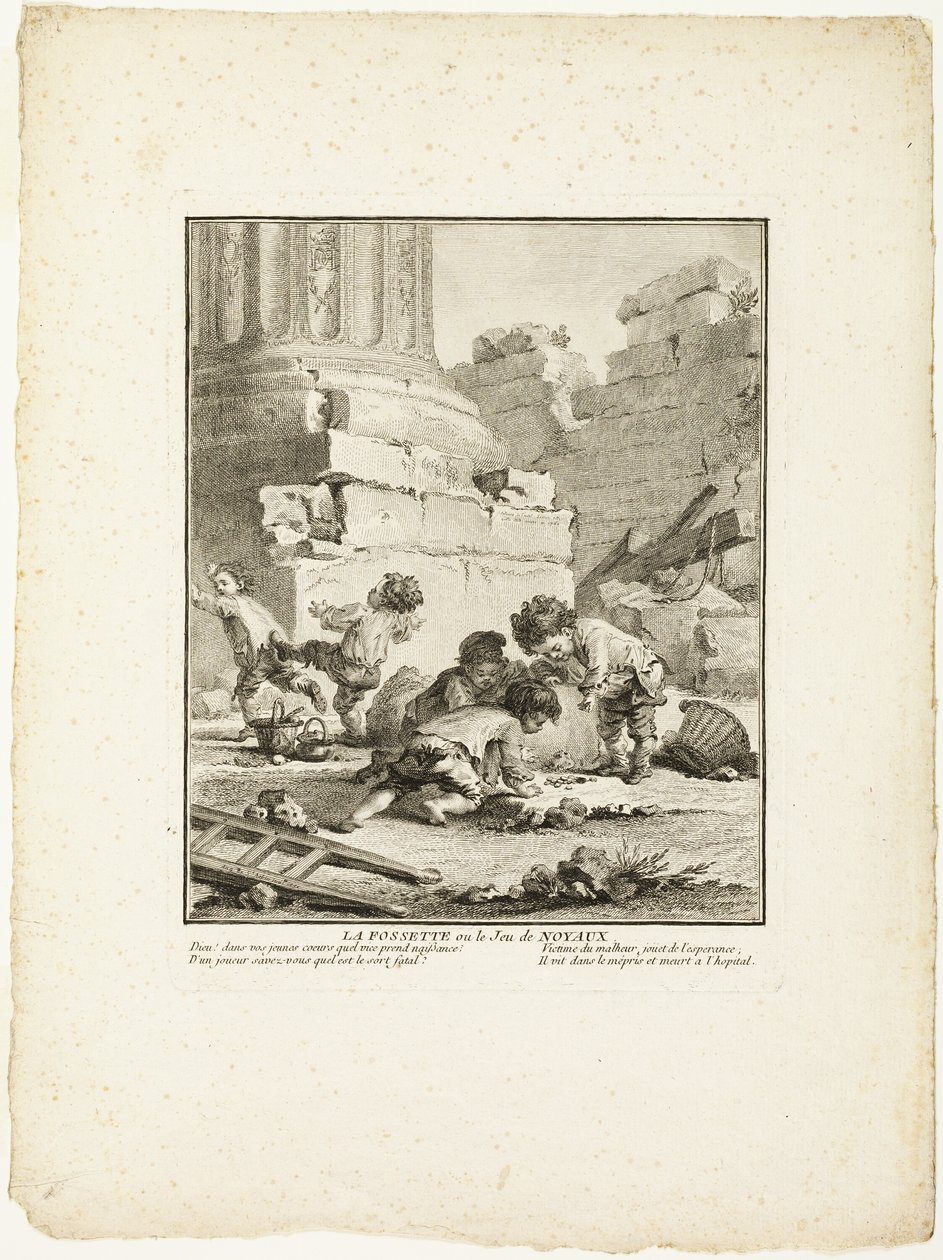 The Dimple, eller Stenspelet, från The Games of the Urchins of Paris av Jean Baptiste Tilliard I